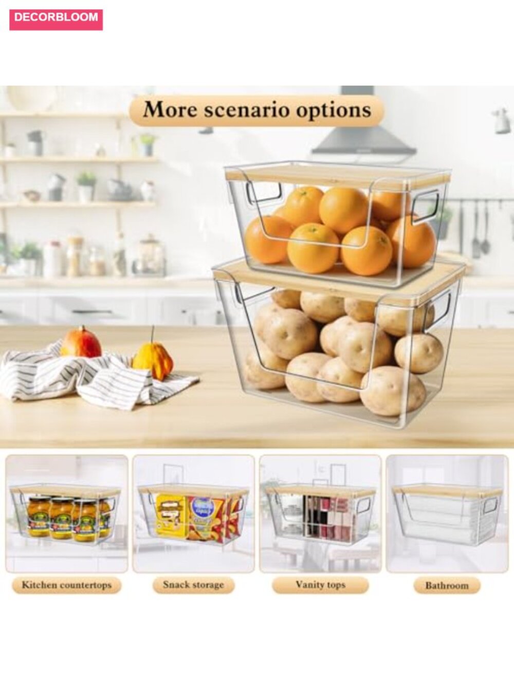 4 Set Stackable Storage Plastic Container with Removable Bamboo Cover - Picture 6 of 6